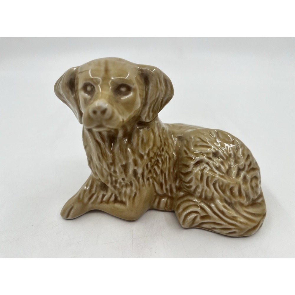 Vintage Golden Retriever Dog Figurine Hone Tan Molded Fur Stamped Brazil 4165